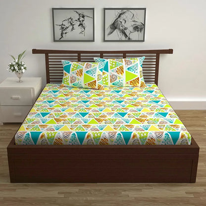 Divine Casa 144 TC 100% Cotton Double Bedsheet with 2 Pillow Covers  Abstract Pattern Colour Mustard