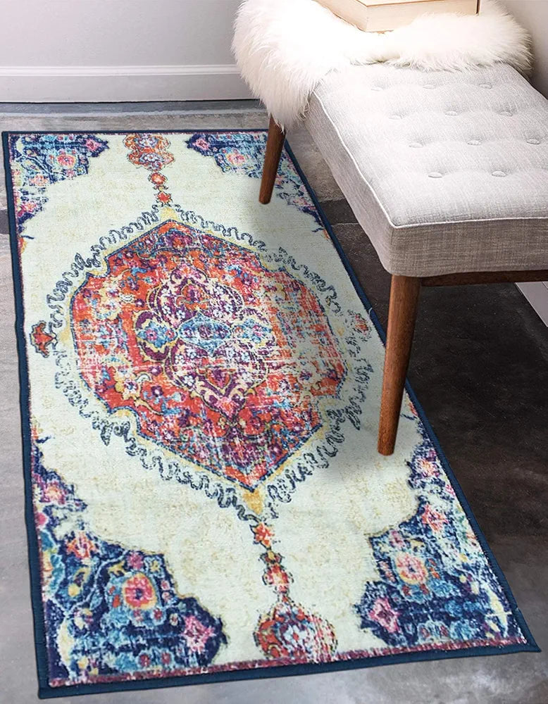 Status Contract 3D Printed Vintage Persian Bedside Runner Carpet Rug Anti Skid Backing for Home