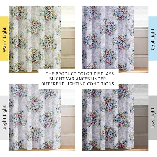 Cloth Fusion Blackout Printed Premium Door Curtains 7 Feet Long Set of 2 Ivory Bouquet