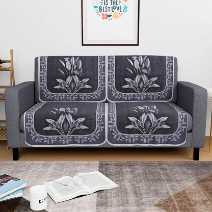 Kuber Industries Set of 4 Net Durable 2 Seater Sofa Covers Leaf Dark Grey & Lilac