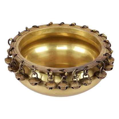 Two Moustaches Ethnic Traditional 6 Inches Brass Urli Bowl with Bells