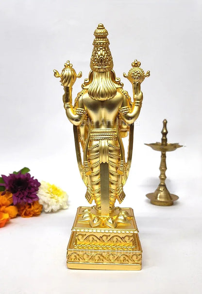 Gold Art India Lord Tirupati Balaji Gold Plated Matte Idol with Garuda