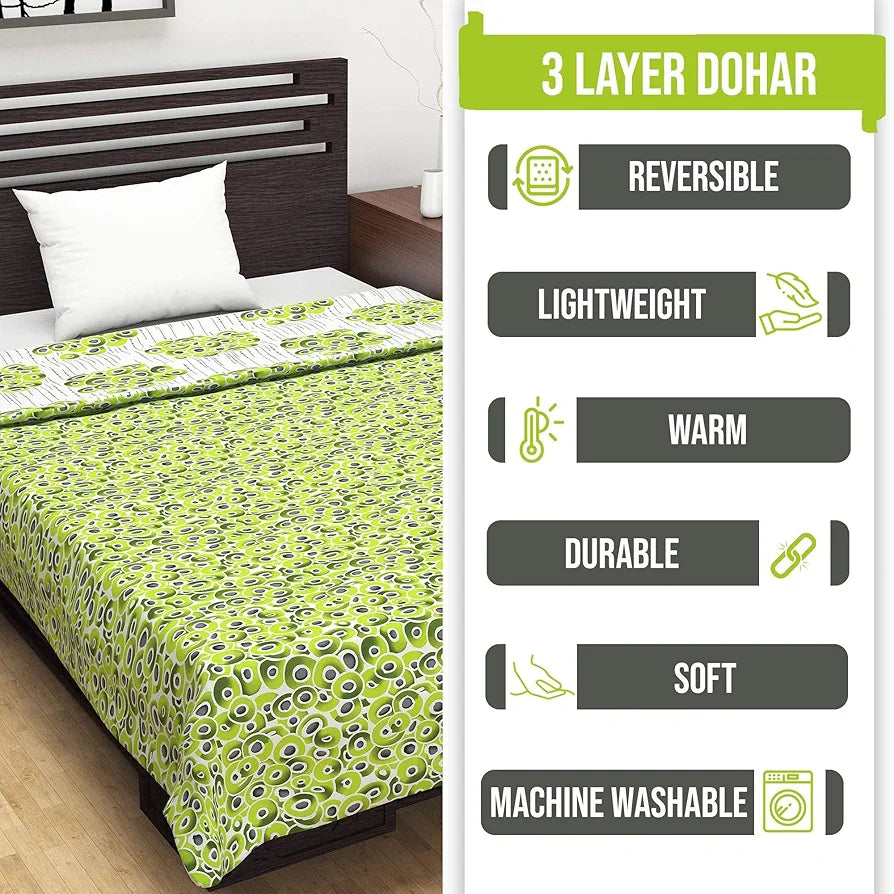Divine Casa 120 GSM Microfiber Double Dohar Soft & Lightweight Throw Blanket Cloudy Balls Pattern Colour Green Glow