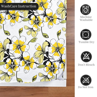 Divine Casa Floret 100% Cotton Double Fitted Bedsheet 144 TC Deep Pocket Design Colour Daffodil Yellow