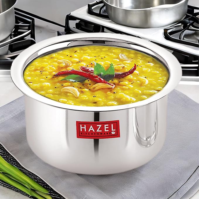 Hazel Alfa Stainless Steel Flat Tope Without Lid, Set of 3, 300, 500 & 700 ml, Silver