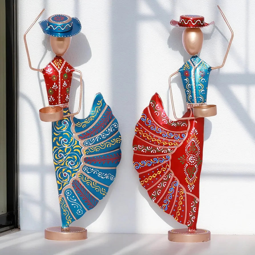 Kraftskala Colorful Dancers Iron Showpiece with Tealight Candle Holder