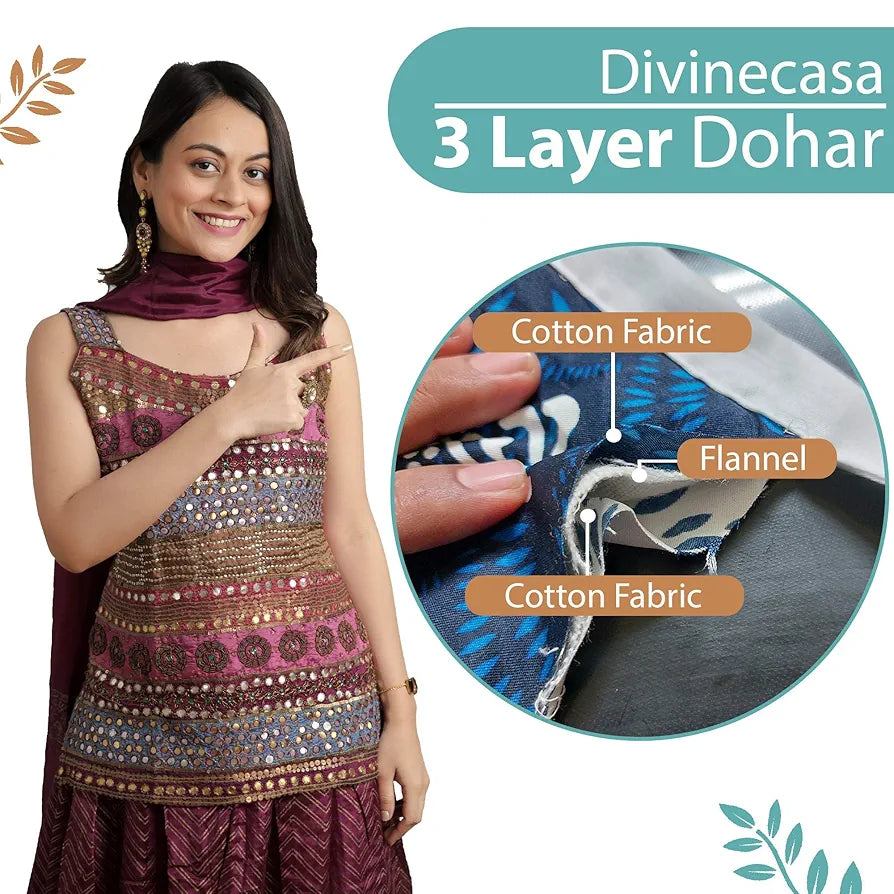 Divine Casa Reversible Cotton AC Blanket Double Bed Dohars Soft TC - 144 Multicolor