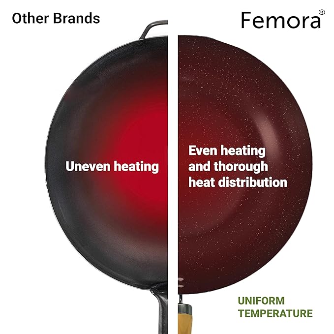 Femora Carbon Steel Tawa With Wooden Handle | 3 Layer Non-stick Coating Tawa | Black | Diameter | 28 Cm