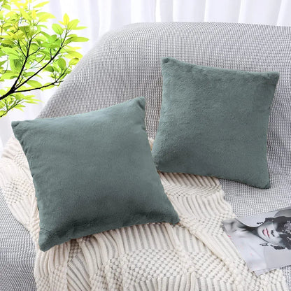 Luxe Home Cushion Cover Duble Side Rabbit Fur Plain Design Covers Set of 2 for Sofa Colour Seige