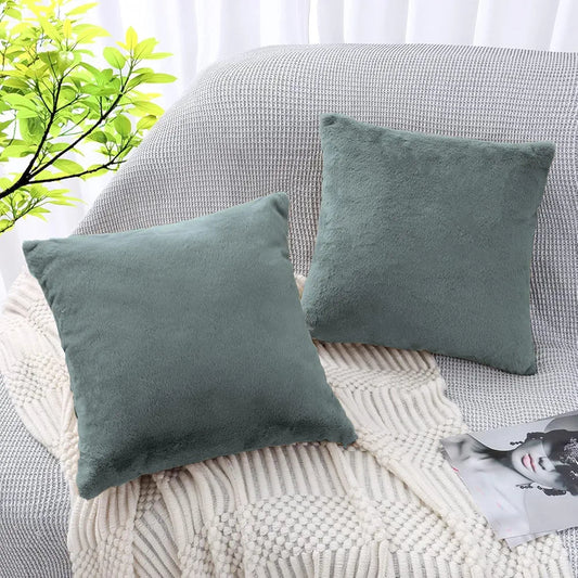 Luxe Home Cushion Cover Duble Side Rabbit Fur Plain Design Covers Set of 2 for Sofa Colour Seige
