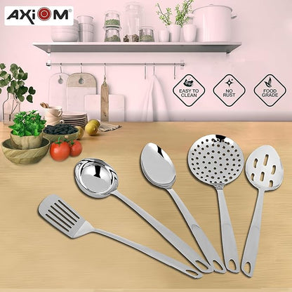 Axiom Stainless Steel Kitchen Tools 5 pcs Non-Stick Set of Ladle Spatula Palta for Cooking