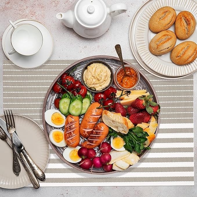 Pepplo PVC Placemats Placemats for Dining Table Heat Resistant Placemats Set of 6 Gold Line (PLC10B6)