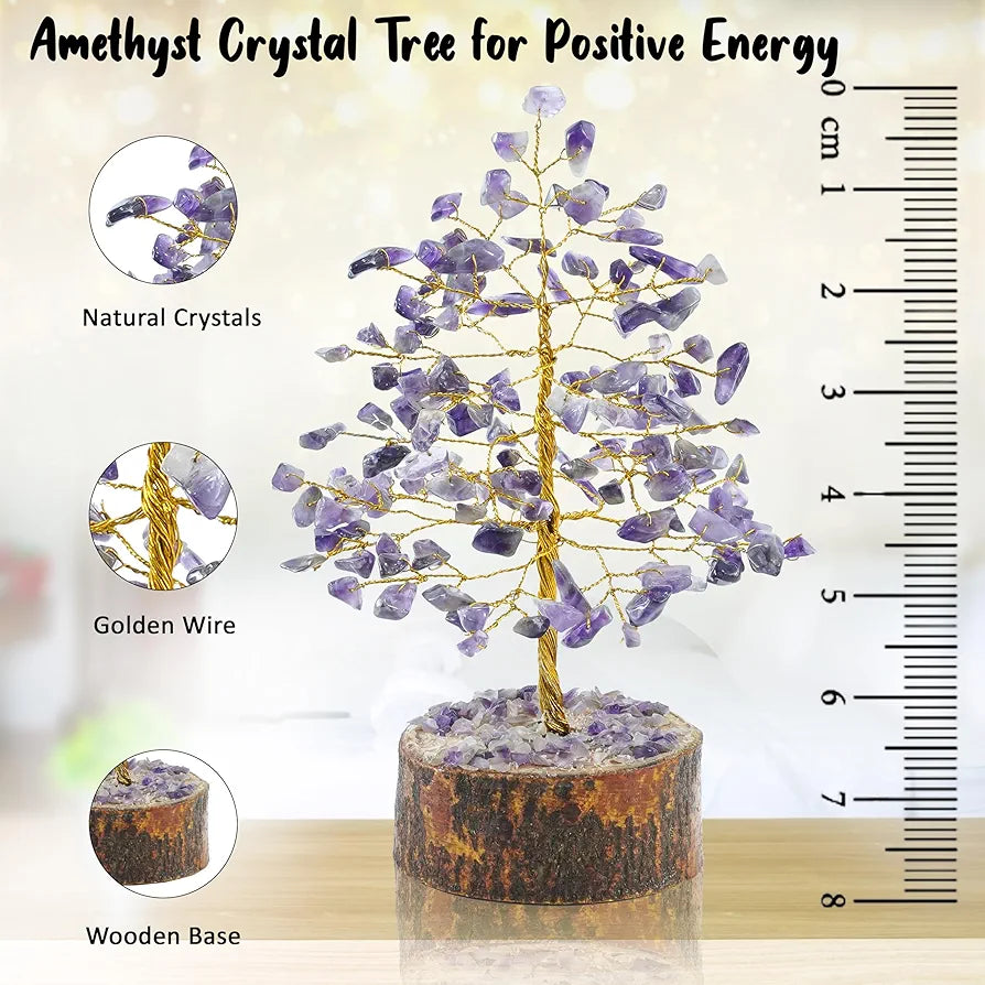 Crocon Amethyst Gemstone Money Tree Feng Shui Bonsai Golden Wire