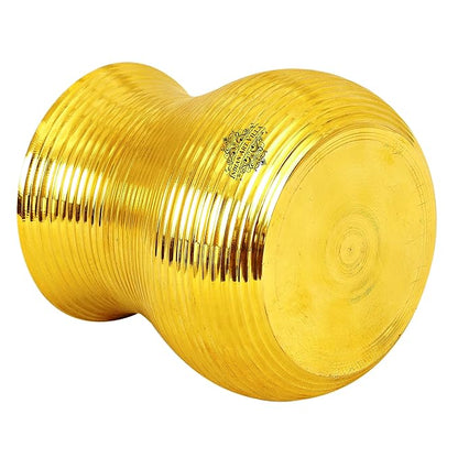 Indian Art Villa Pure Brass Glass Tumbler With Curved Lining Design - 258 gms