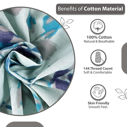 Divine Casa 144 TC Pure Cotton Double Bed Bedsheet with 2 Pillow Covers Floral Pattern Colour Sky Purple Blue