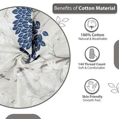 Divine Casa 144 TC 100% Cotton Bedsheet for Double Bed with 2 Pillow Cover Colour Grey Blue