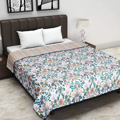 Cloth Fusion Reversible Dohar Double Bed, Soft Cotton Blend AC Blanket for Summer Floral Green