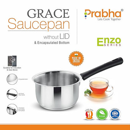 Prabha Heavy Gauge Encapsulated Base Stainless Steel Induction Base Saucepan Capacity 2.7 L Size 20cm
