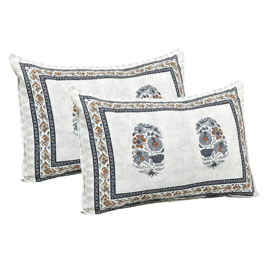 Kuber Industries Double Bedsheet with 2 Pillow Covers 160 TC Premium Cotton Dezier Flower Boota Blue