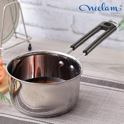 Neelam Premium Stainless Steel Induction Bottom Saucepan with Heat-Resistant Wire Handle 800 ml