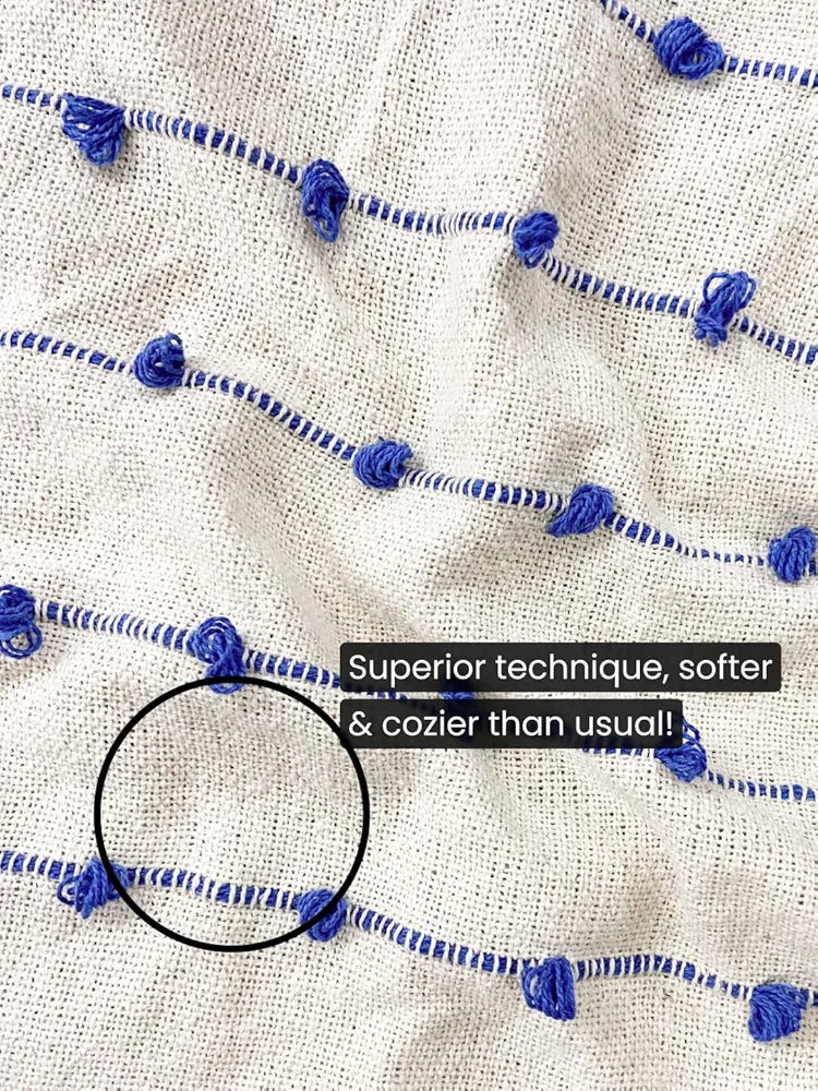 Sajavat Home Hand Knitted Pure Cotton Sofa Throw Colour Beige & Blue