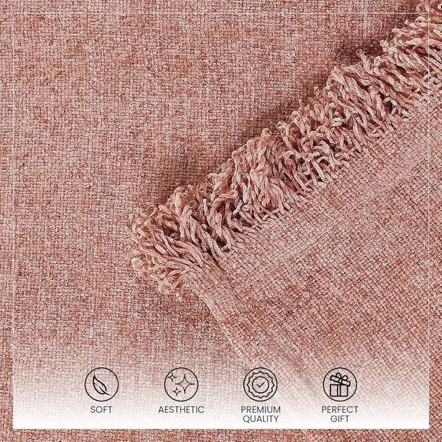 Sashaa World Soft Chenille Throw Blanket Colour Rose Pink