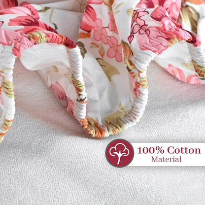 Divine Casa Floret 100% Cotton Double Fitted Bedsheet 144 TC Colour Rosy Retreat