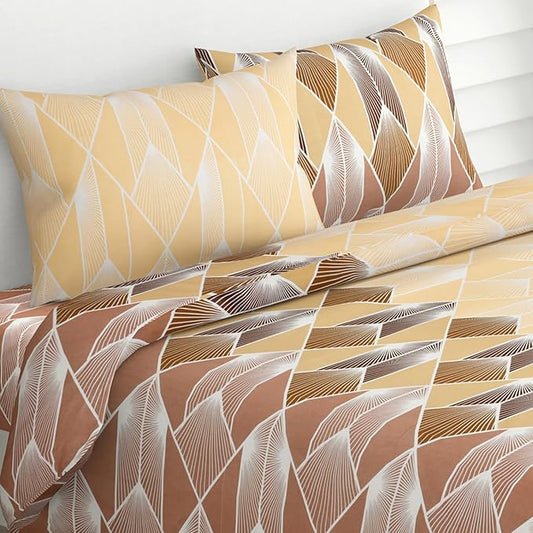 Haus & Kinder Cotton Queen Size Bedsheet For Double Bed (90 X 100 Inches) With 2 Pillow Covers | 144 Tc Bed Sheet Sleek Strokes