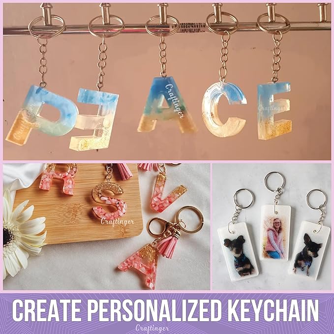 Craftinger Resin Art Pro Alphabet Keychain & Pedent Making Kit With 200gm Epoxy Resin & Mould, Tassels Glitter and More | Multicolor