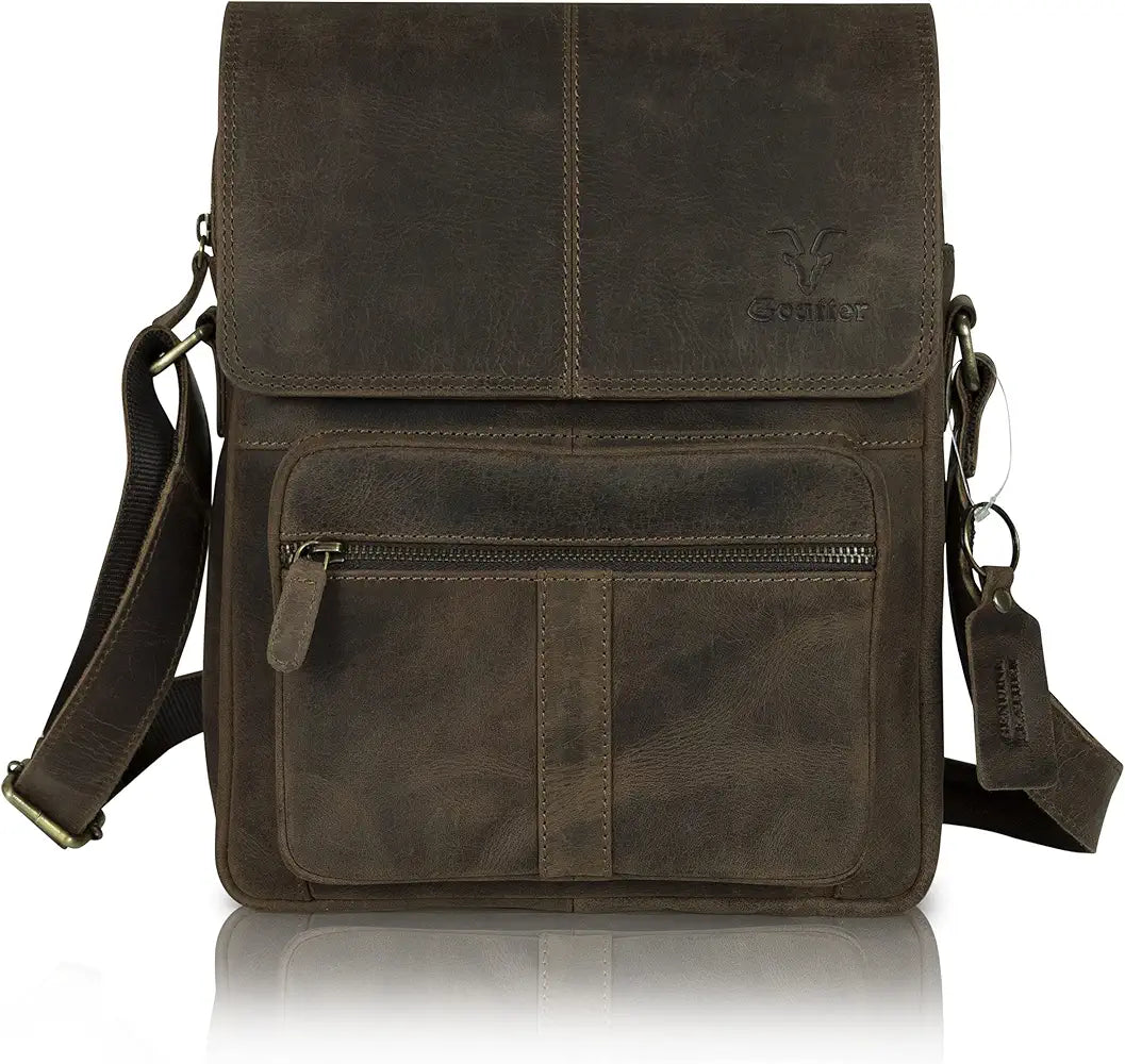 Goatter Hunter Leather 13" Shoulder Crossbody Travel Messenger Bags 