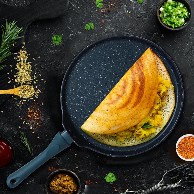 Solara Granite Dosa Tawa Non Stick Pan 28cm, Dosa Tawa Induction Base & Gas Bezel Colour