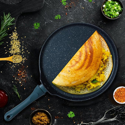 Solara Granite Dosa Tawa Non Stick Pan 28cm, Dosa Tawa Induction Base & Gas Bezel Colour