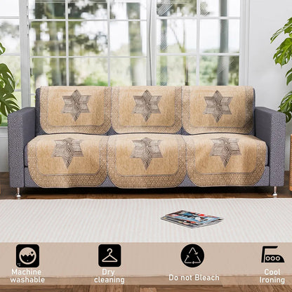 Kuber Industries Set of 6 Durable 3 Seater Sofa Cover Star Print Cream & Brown