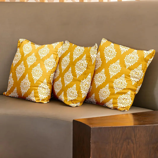 Urban Space Decorative Cotton Cushion Cover Set of 3 Cushion Covers for Sofa, Bedroom, Living Room Motif Mustard