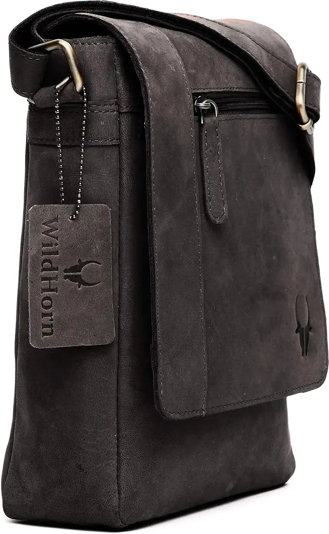 WildHorn� Leather 8.5 inch Sling Messenger Bag for Men I Multipurpose Crossbody Bag I Travel Bag with Adjustable Strap I IDIMENSION: L- 8.5inch H- 10.5inch W- 3inch