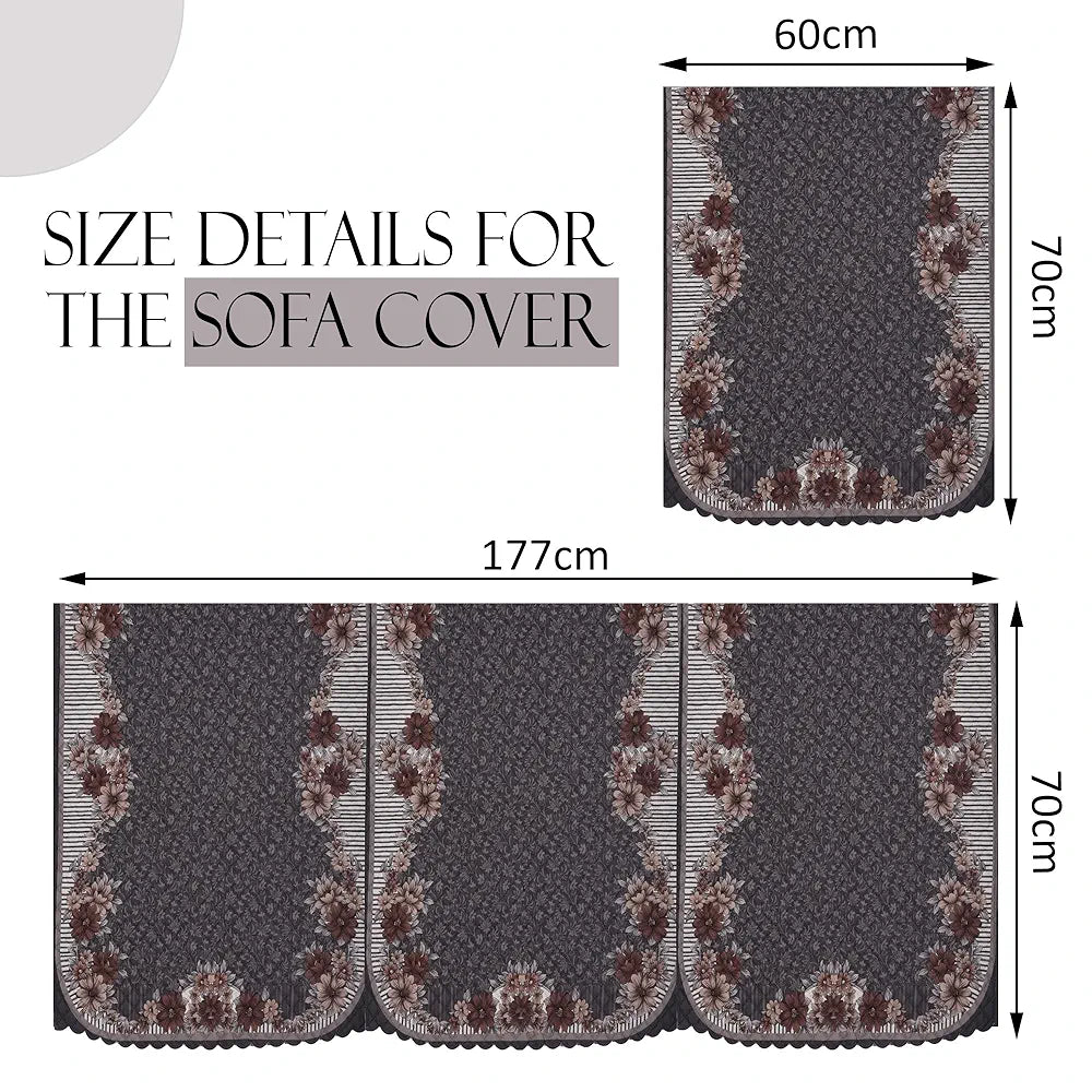 Kuber Industries Set of 16 Anti-Skid Sofa Cover 5-Seater with Arm Cover Floral Print Dark Olive Green