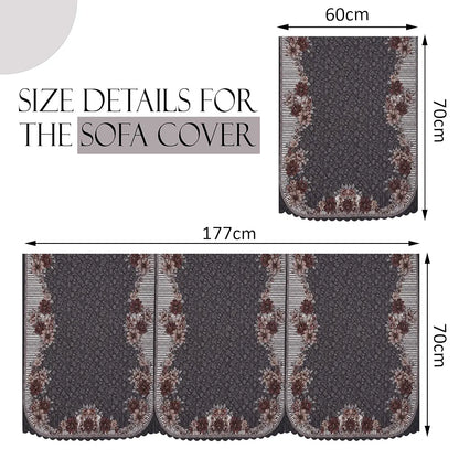 Kuber Industries Set of 16 Anti-Skid Sofa Cover 5-Seater with Arm Cover Floral Print Dark Olive Green