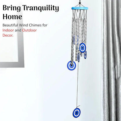 Evil Eye Wind Chimes for Living Room and Bedroom Silver 5-Pipe Wind Chime -013