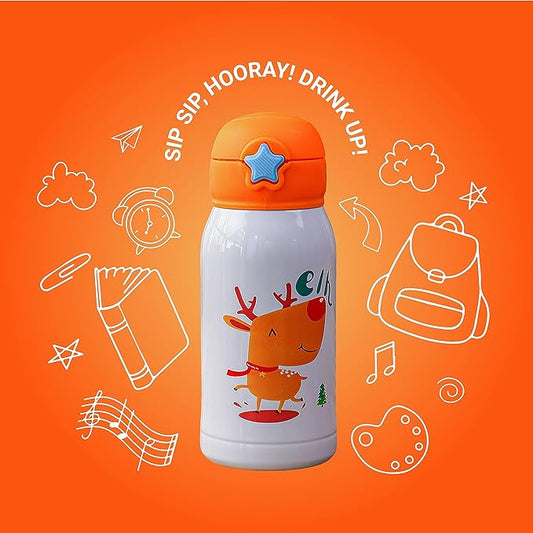 Femora Kids Elk Design Hot & Cold Thermosteel Water Bottle for Kids - 380 gms