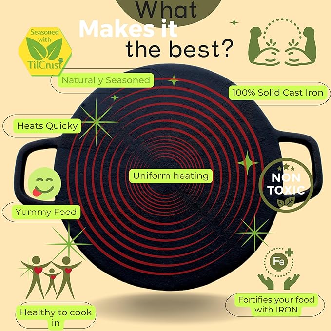 Trilonium Triple Seasoned Cast Iron Concave Roti Dosa Tawa 28 cms Weighs 2.5 kgs