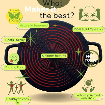 Trilonium Triple Seasoned Cast Iron Concave Roti Dosa Tawa 28 cms Weighs 2.5 kgs