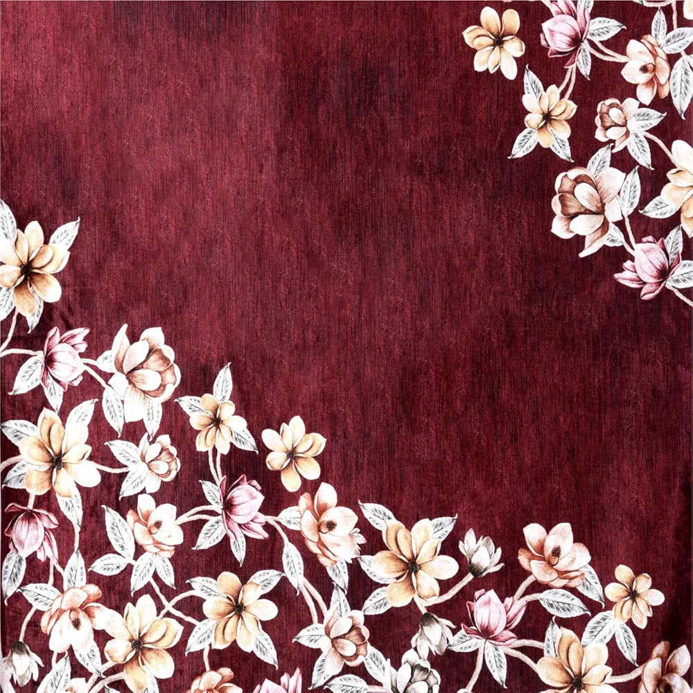 Kuber Industries Sofa Cover Set Flower Sofa Cover Velvet 5 Seater Couch Cover Maroon