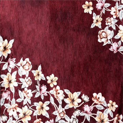 Kuber Industries Sofa Cover Set Flower Sofa Cover Velvet 5 Seater Couch Cover Maroon