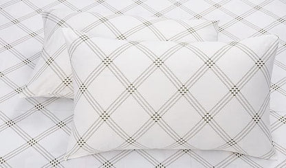Huesland by Ahmedabad Cotton 186 Tc Cotton Pillow Cover Set of 2 | White | Brandon Beige Pattern