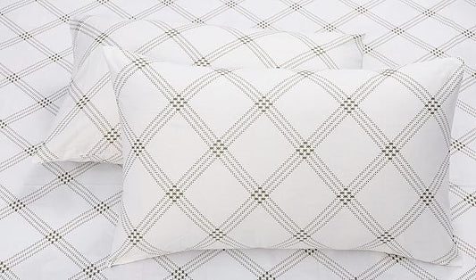 Huesland by Ahmedabad Cotton 186 Tc Cotton Pillow Cover Set of 2 | White | Brandon Beige Pattern