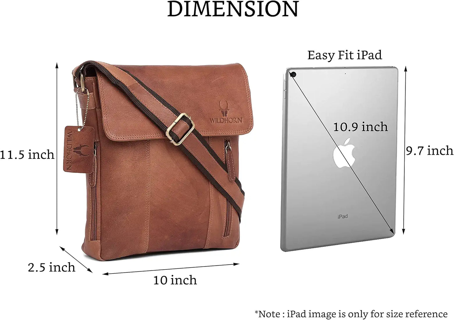 WildHorn Leather 11 inch Sling Messenger Bag for Men I Multipurpose Crossbody Bag I Travel Bag with Adjustable Strap 