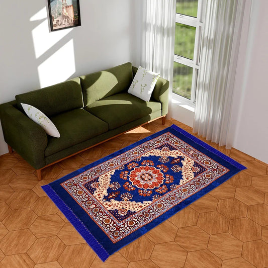 Kuber Industries Carpet Velvet Carpet-Rug for Home Décor Carpet Rug for Bedroom Blue