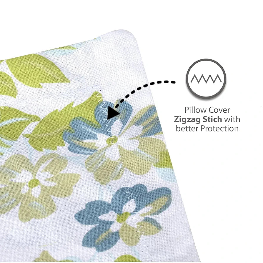 Divine Casa Double Size Bedsheet for Double Bed, 144 TC Pure Cotton Queen Size with 2 Pillow Covers Floral Colour Mint Blue