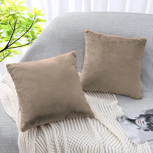 Luxe Home Cushion Cover Duble Side Rabbit Fur Plain Design Covers Set of 2 for Sofa Colour Taupe