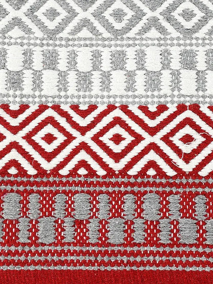 Sashaa World Handwoven Cotton Rug Colour Red and Grey